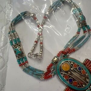 Sterling Southwest stone designer hand made necklace